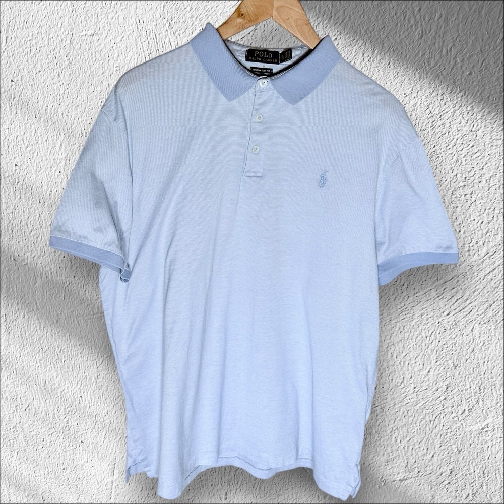 Polo Ralph Lauren Custom Slim Fit Polo Shirt Men's XL Light Blue 100%Cotton Prep